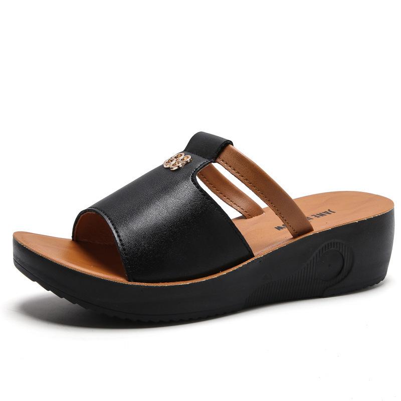 Mom Slippers 2025 New Summer Wedge Heel Cool Slippers Women's Wear Middle-aged Non-slip Soft Sole Comfortable and Lightweight Women's Shoes