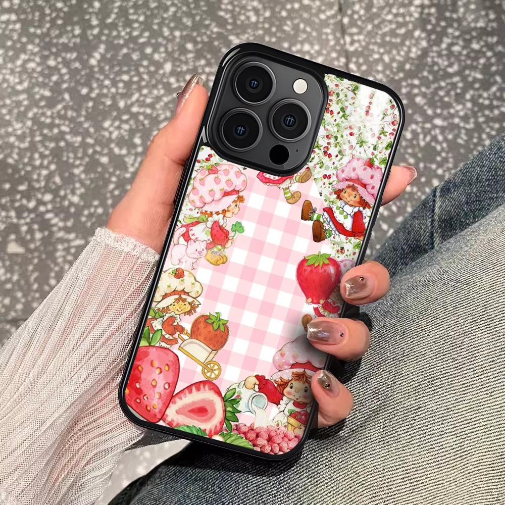 Pink Strawberry Cartoon S-Shortcake Phone Case For iPhone 16 15 14 13 12 11 Pro Xs Max Mini Plus Antislip Shockproof Hard Funda