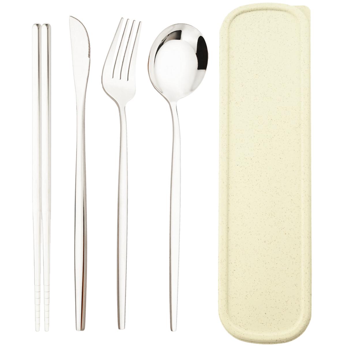 

4pcs Stainless Steel Cutlery Set With Storage Box Black Gold Portable Cutlery Set For Home Kitchen Dining Household Tableware серебряный