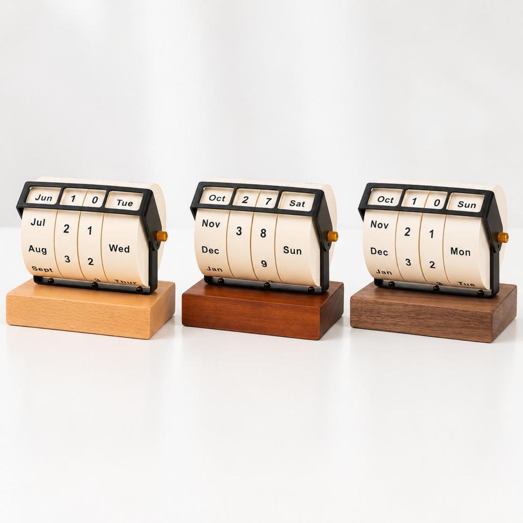 Tabletop Perpetual Calendar with Wooden Base Decorative for Office, Study