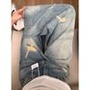 Women's High-Waist Plus Size Holey Jeans for Spring & Autumn, Tummy-Slimming, Pear Shape, Wide-Leg, Straight-Leg