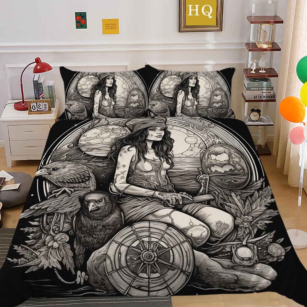 Beauty Skull Printed Home Bedclothes Double Size Microfiber Teen Fashion High Ranking Bedroom Decor