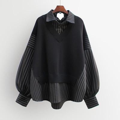 Lente Herfst Combinatie Nep Tweedelig Dames Overhemden Koreaans Los Mode Shirt
