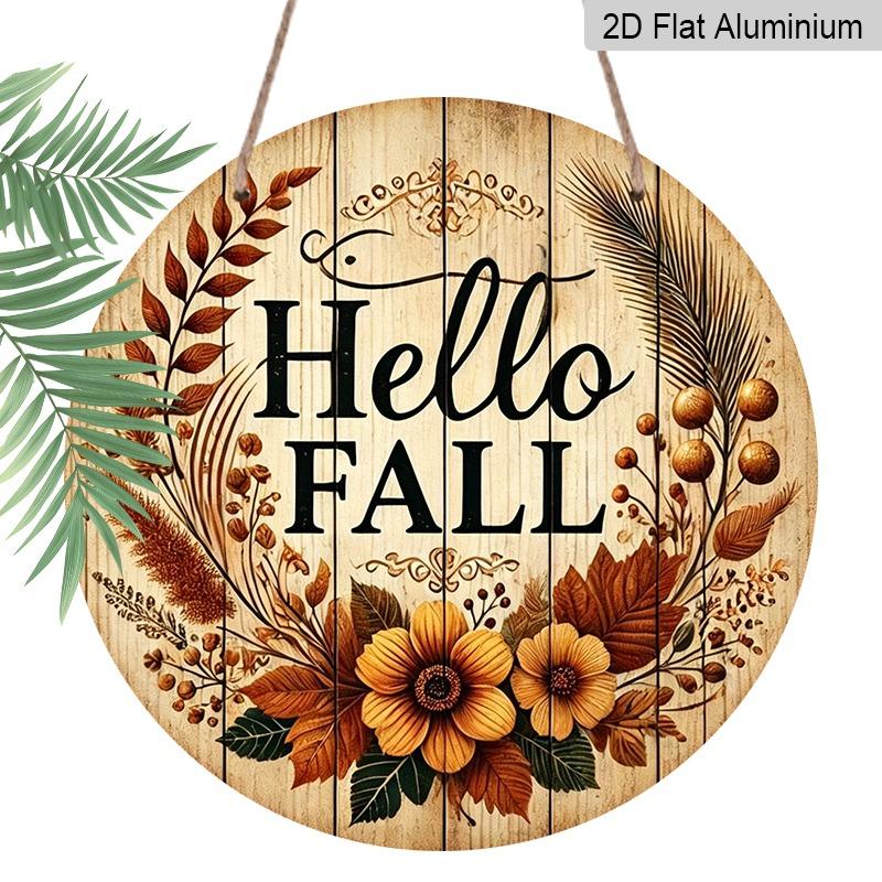 2D Flat Aluminum Decorative Plaques and Ornaments, Featuring A Retro Autumn Floral, Maple Leaf, and Wheat Ear Pattern for Wall Decoration. Suitable