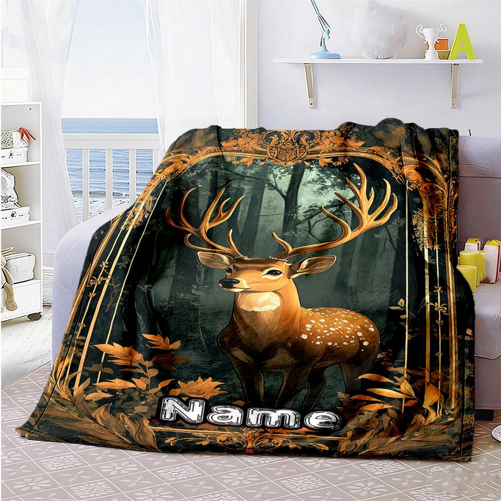 Elk Personalized Text Blanket Lightweight Customizable Blanket Durable Comfort Suitable for Bedding Sofa Living Room Home Decor All-Season Use