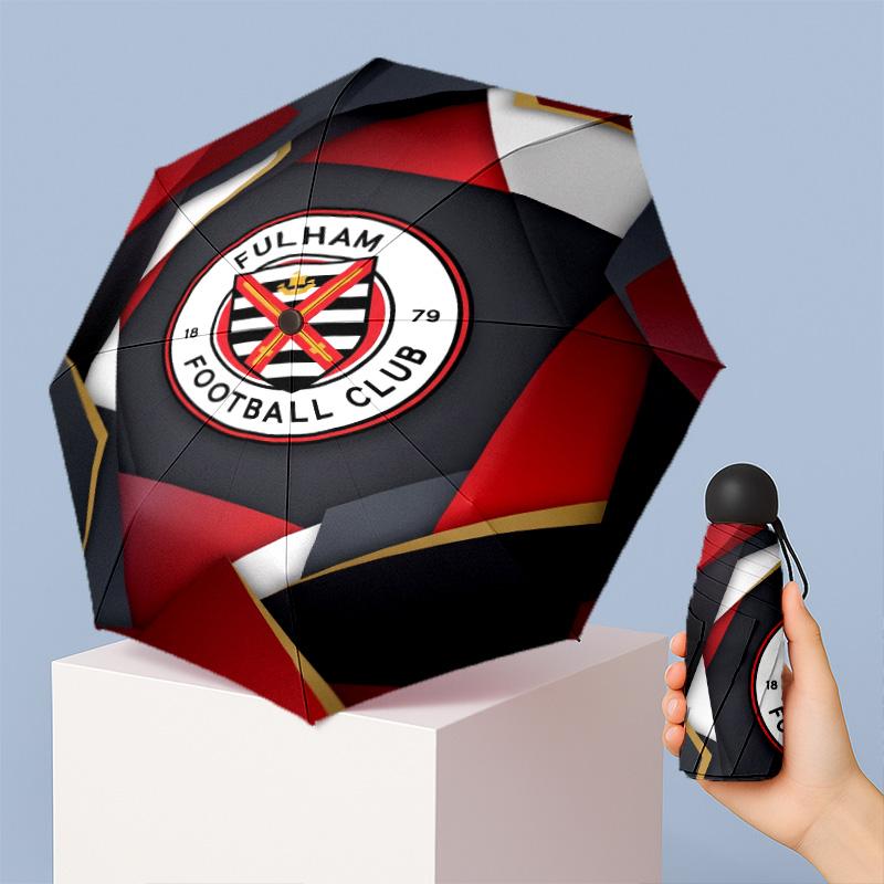 Fulham Football Pattern Printed Mini 5 Folds 8 Ribs Compact Umbrella Windproof Waterproof Lightweight Portable Folding