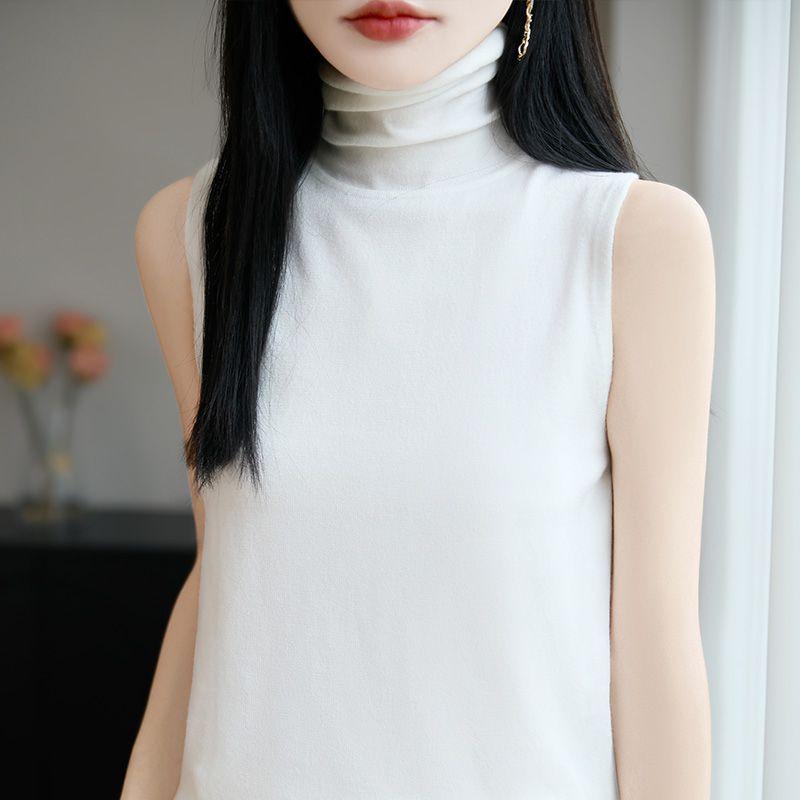 Womens Solid Color Turtleneck Sleeveless Tank Top M белый