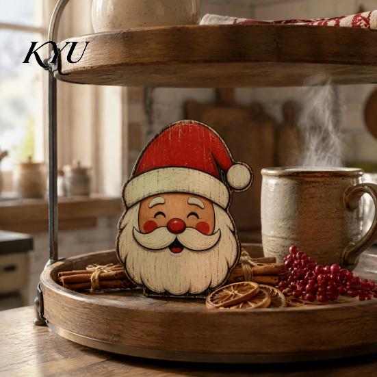 Wooden Table Decor Christmas Decorations, Santa Claus Snowman Reindeer Desktop Ornaments, Indoor Holiday Displays Distressed Tiered Tray for