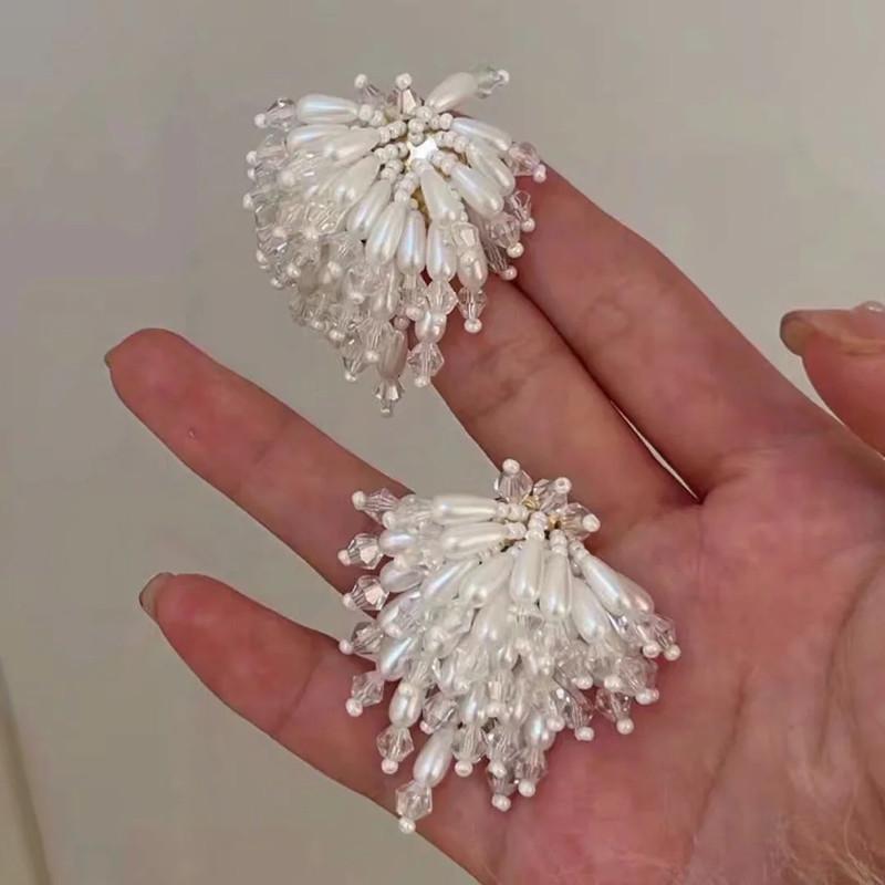 Fashion New Korean Acrylic Pearl Flower Tassel Earrings Womens Girls Elegant Pendants Wedding Party Jewelry Gifts