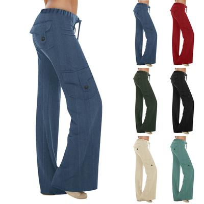 Γυναικείο μονόχρωμο παντελόνι γιόγκα με μονόχρωμο κορδόνι στη μέση με πολλές τσέπες