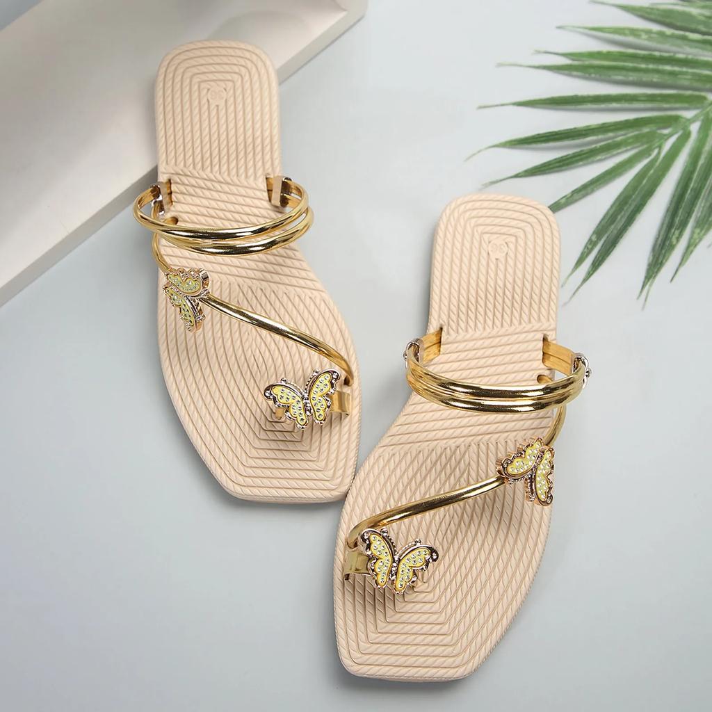Fashionable Butterfly Pinch Toe Sandal Metal Strap Fat Sandals Summer New Holiday Outdoor Beach Sandals Shoes Woman 2025 Trend