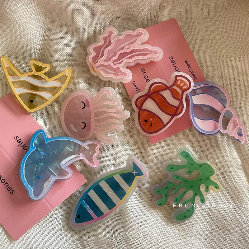 Ocean Series Cute Dried Minnows Barrettes Starfish Dolphin Hairpin Girl Side Clip Bangs Clip Hair Accessories