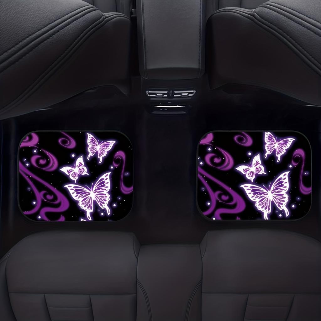 4pcs Purple And White Non-Slip All-Weather Butterfly Car Floor Mats For Front And Rear Seats - Stylish Auto Interior Decoration