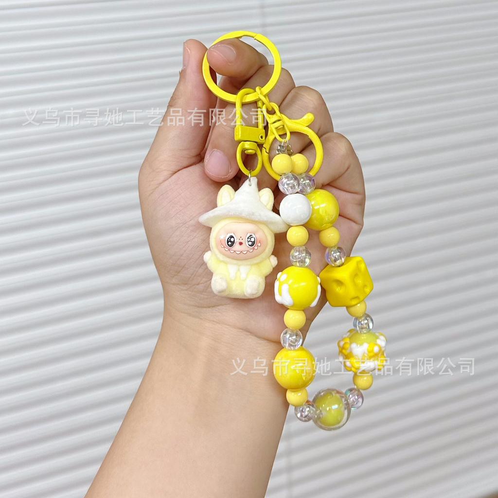 Creative Cartoon Doll Beaded Mobile Phone Chain Keychain Women's School Bag Couple Car Key Chain Bag Pendant
