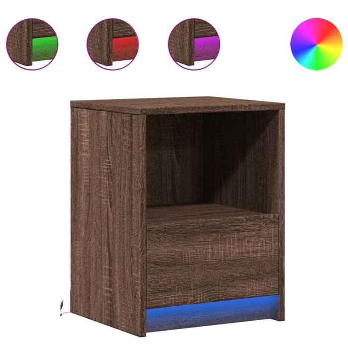 VidaXL Bedside Cabinet and LED Lights Brown Oak Engineered Wood, Side Table, Bedside Cabinet, Side Table for 852031