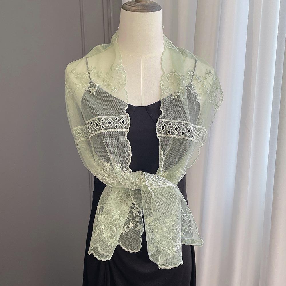 Solid Color Travel Sun Protection Scarf Embroidered Flower Decorative Shawl for Women Girl