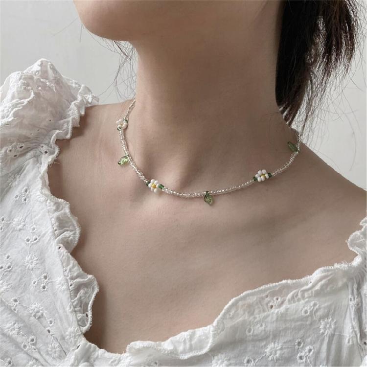 Colorful Beaded Necklace with Springtime Floral and Cherry Adjustable Neckchain Fashion Accessory for Everyday Wear