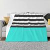 Black And White Stripes With Aqua New Selling Custom Print Flannel Soft Blanket Black White Stripes Aqua Pattern B W