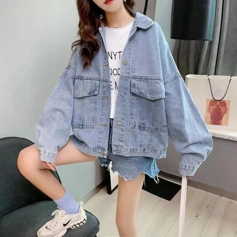Frühlings- und Herbst-Cowboymantel Damen Bestickt Locker Koreanischer Hafenstil Mantel Mantel S blau