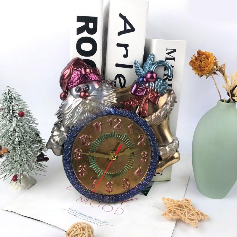 Santa Clocks Silicone Mold Flexible Clock Epoxy Resin Mold DIY Christmas Crafts Home Decoration Mold for DIY Wall Decor