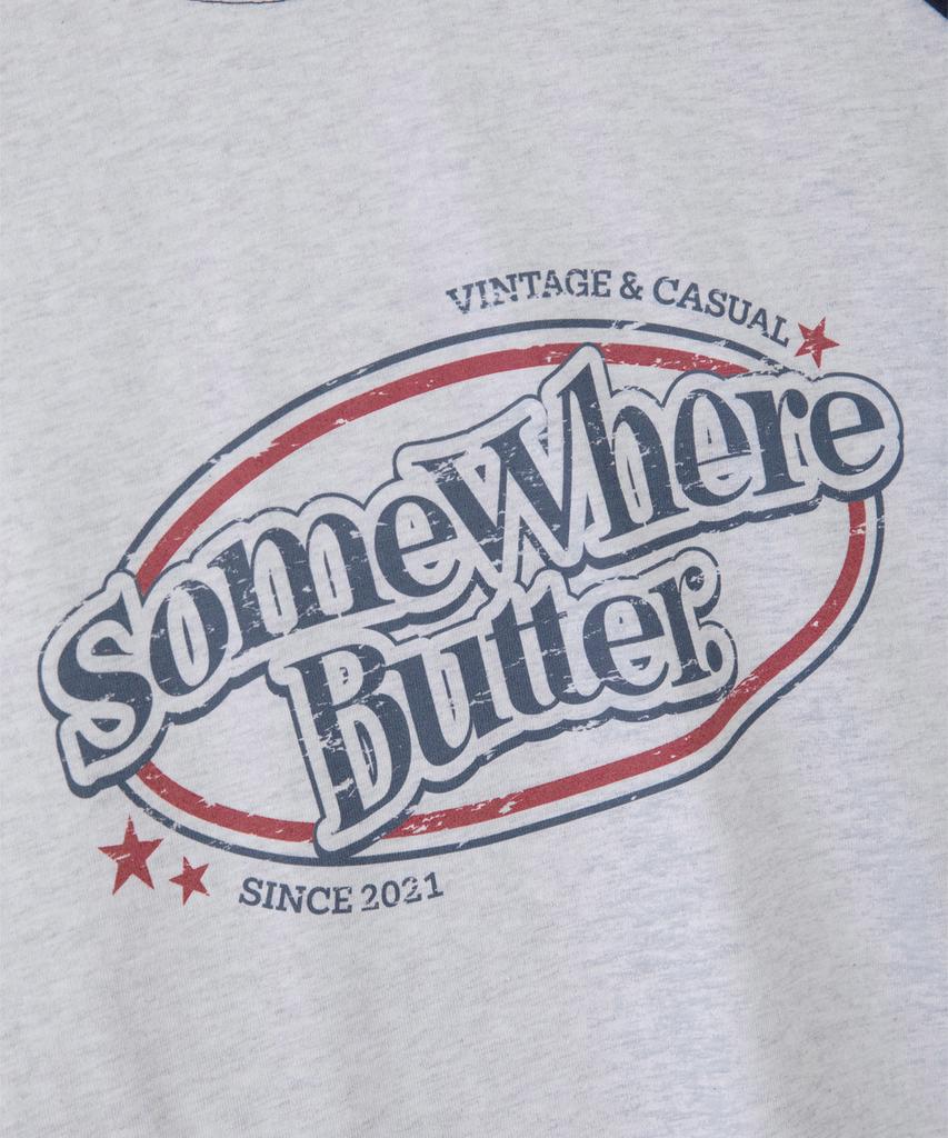 Sseomweeobeoteo Wave Logo Raglan Long Top - White Melange(Navy)
