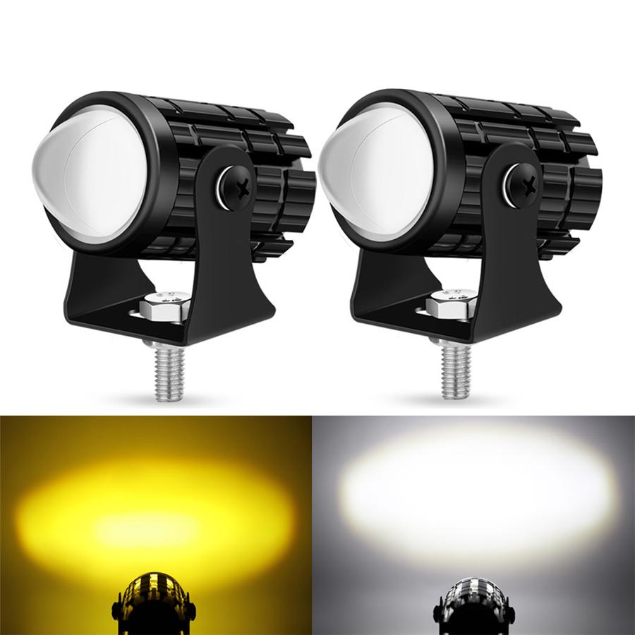2Pcs Universal Motorcycle LED Headlight Projector Lens Dual Color ATV Scooter Dr