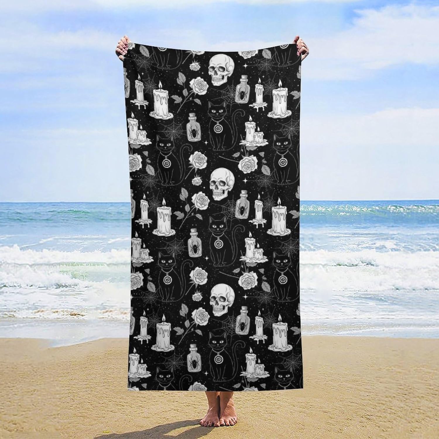 

Funny Black Cat Plant Garden Beach Towel, Oversized Sand Free Quick Dry Bath Towel, Large Absorbent Travel Blanket for Pool W40*H60(CM)