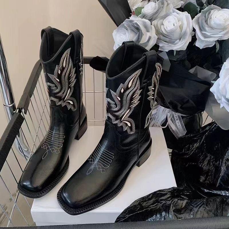 Knight Boots Long Boots Retro Heightening Cowboy Boots Women's 2025 Autumn New French Thick Heel High Tube Western Martin Boots