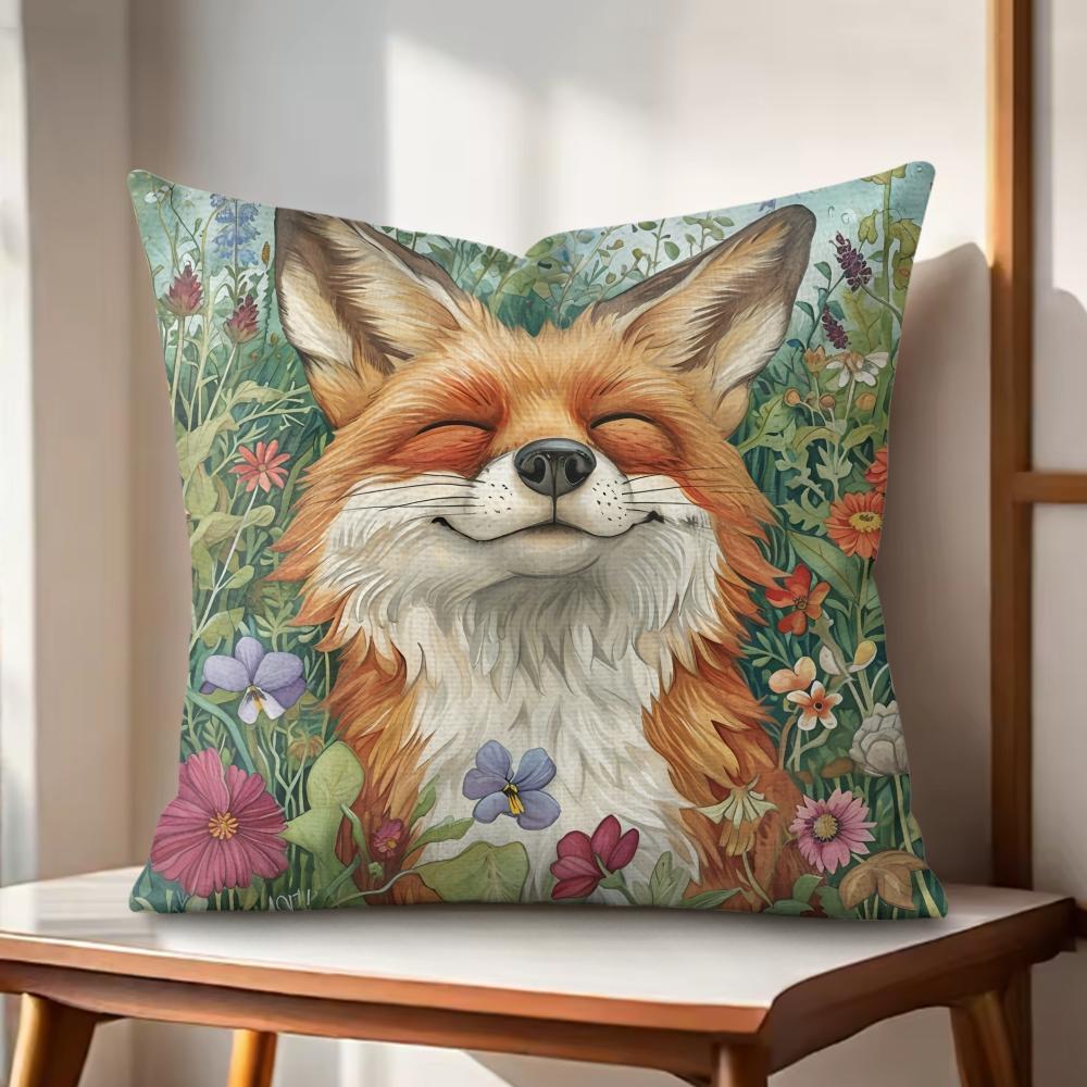 

Fox printed Cushion Cover Natural Linen Organic Fabric DoubleSided Printing Couch Pillow Covers Home Decor 30x30cm