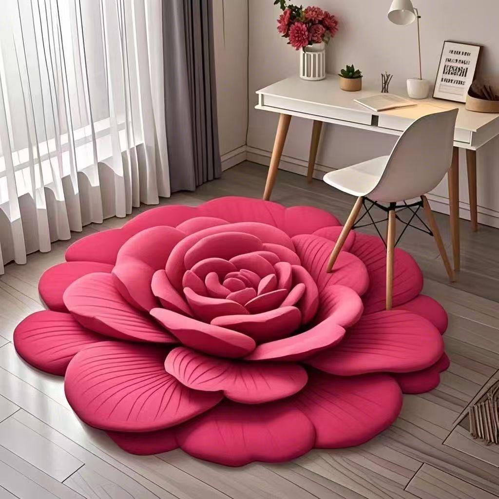 3D Floral Floor Mats Bathroom Non Slip Floor Mats Living Room and Bedroom Dirt Resistant Carpets
