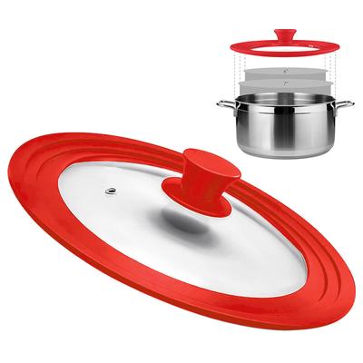 Red Silicone Edge Multifunctional Tempered Glass Pot Lid Universal Overflow Prevention Lid Itchen Utensils Cookware Parts