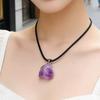 Natural Irregular Amethyst Raw Stone Necklace Black Leather Rope Purple Crystal Pendant Necklace Women Fashion Ornament Daily Wear Accessories