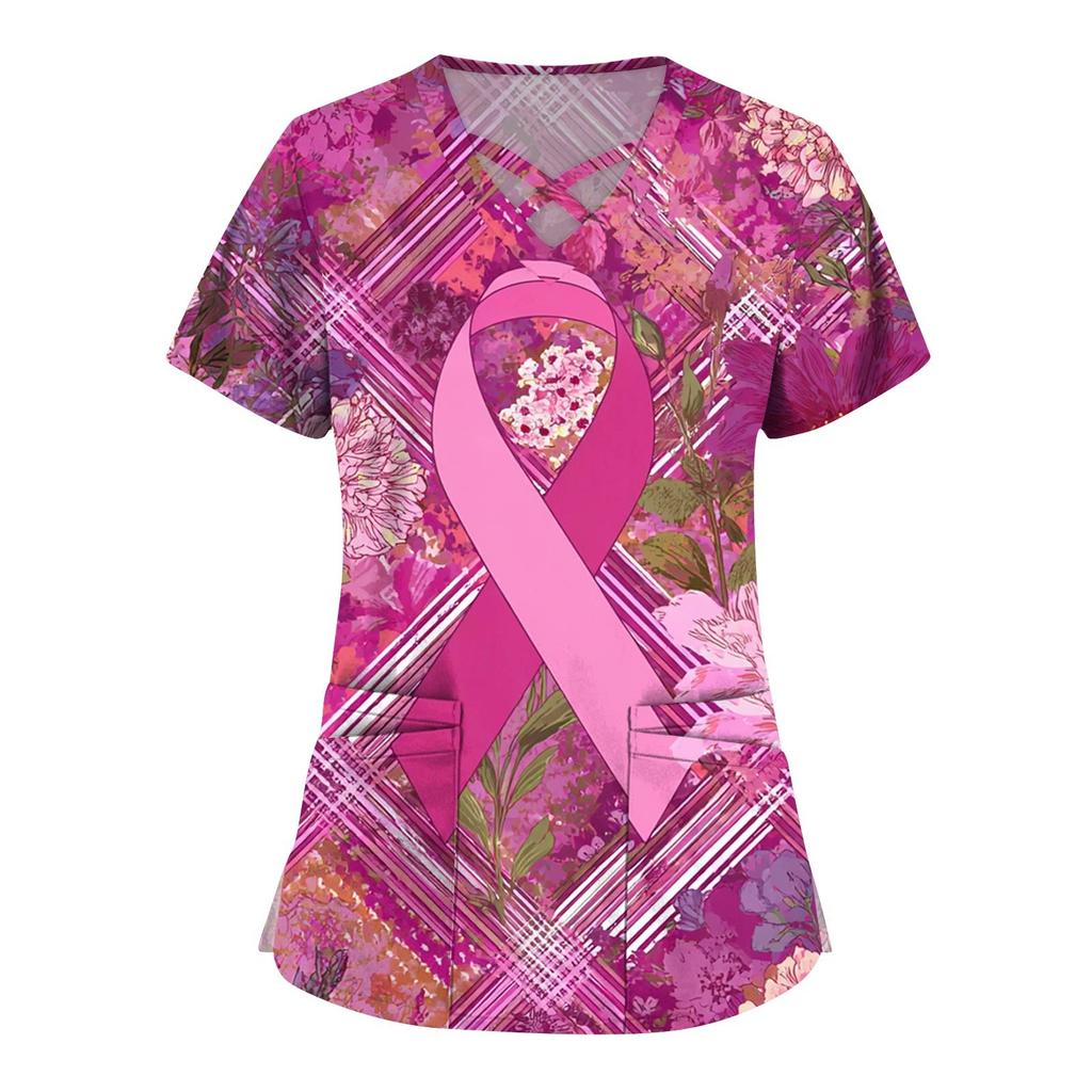 Dámská móda V-výstřih Krátký rukáv Kombinézy Kapsa s dvojitou vrstvou Tištěná trička Oblečení