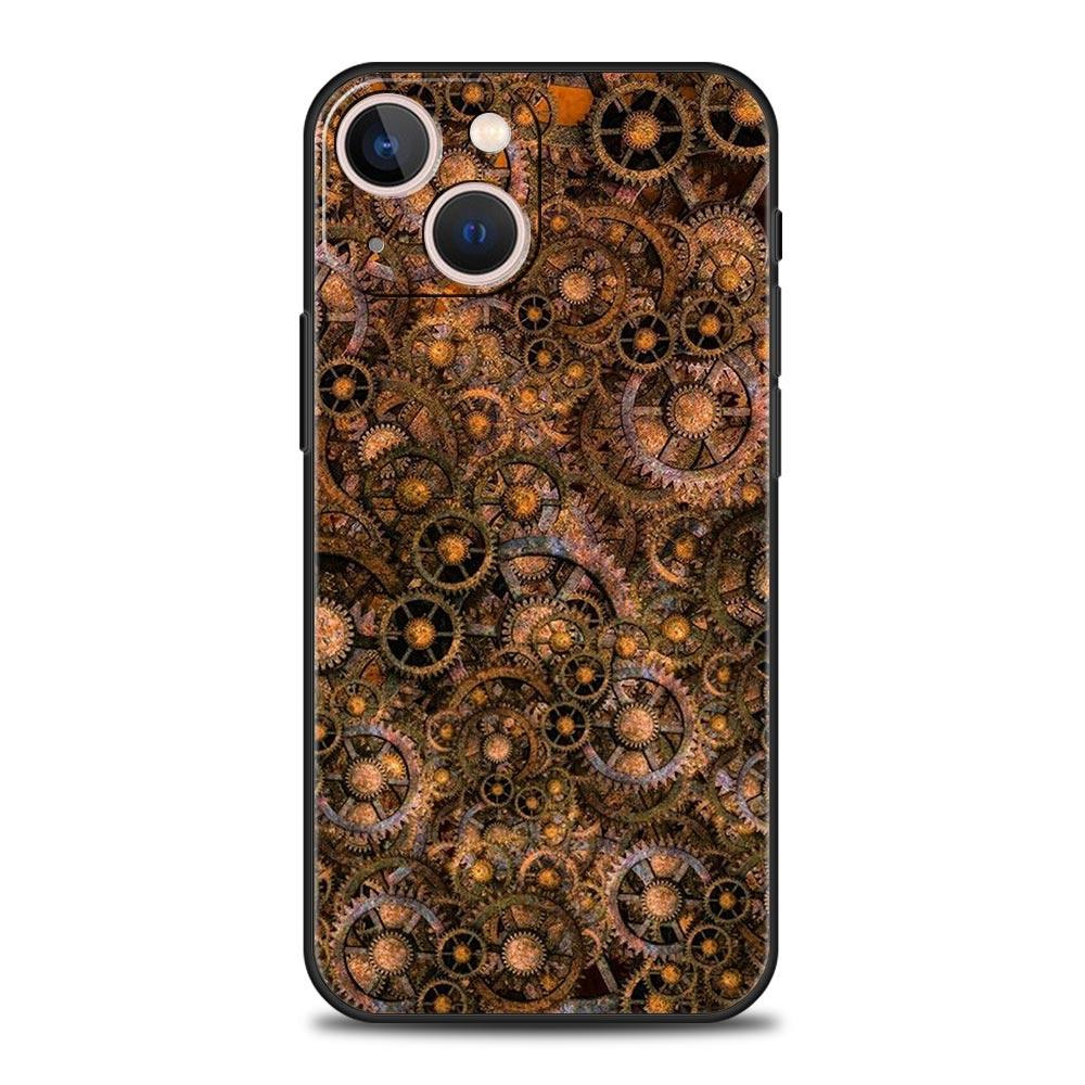 Mechanical Gear Pattern Phone Case Cover for iPhone 17 16 15 14 13 12 11 Pro Max 17 Air Plus Shockproof Soft TPU Shell Funda Bag