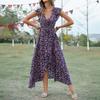 Women's Summer Floral High Waist Bohemian Dress Casual Hawaiian Flowing V Neck Holiday Dress