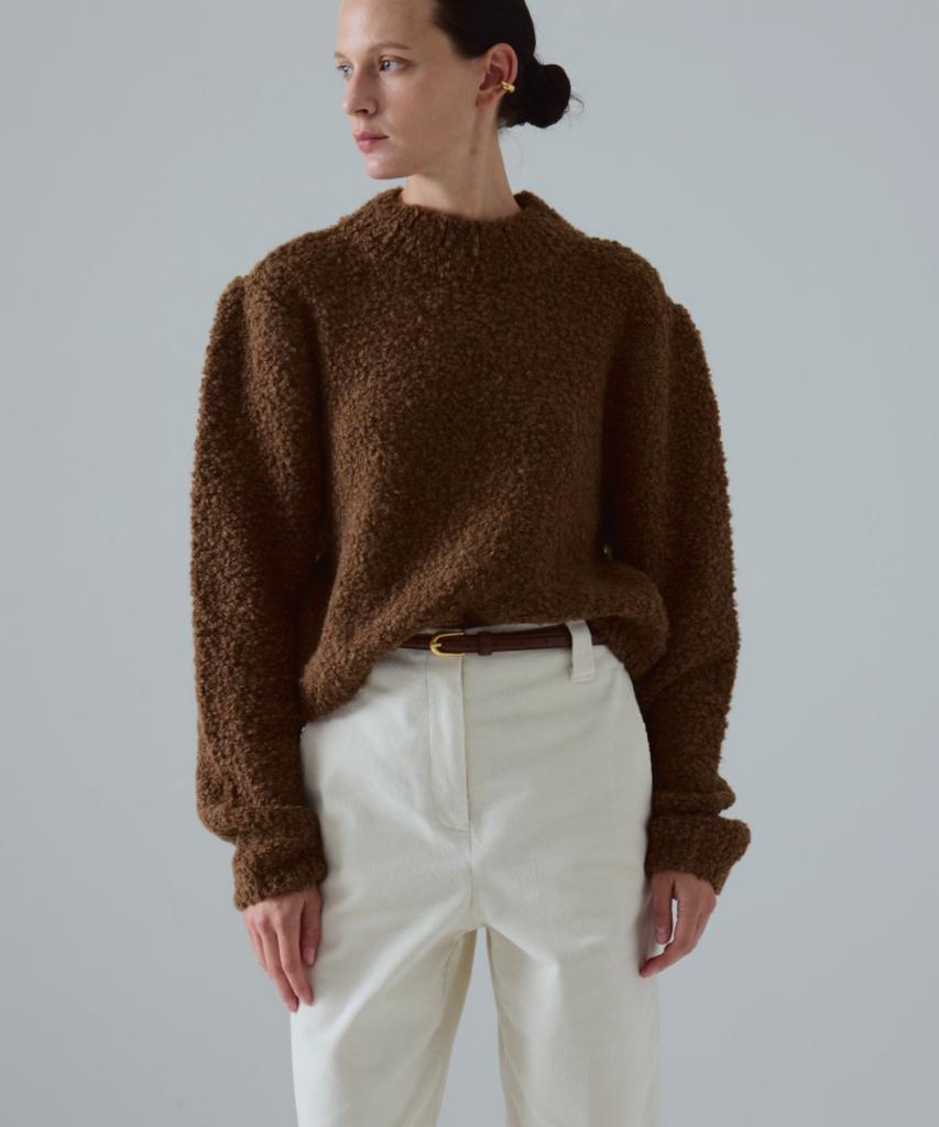 Owaiwai Boucle Half-Neck Wool Knit_Brown
