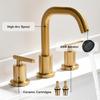 Brushed Gold Bathroom Faucet for Sink 3 Hole, 8 inch Widespread Bathroom Faucet | Brass Gold Vanity Faucet with 360° Swivel Spout 2 Handle Gold