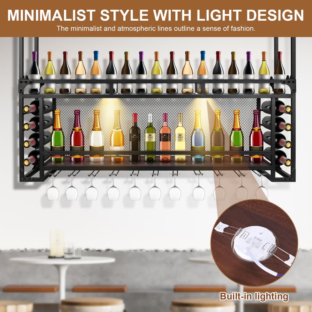 Wall Mount Wine Glass Holder Goblet Storage Rack 2 -Tiers Large Capacity Hanging Wine Rack Home Kitchen Dining Bar Accessories