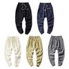 Men Ninth Pants Ankle-banded Straight Thin Side Pockets Drawstring Plus Size Elastic Waist Solid Color Gym Traning Jogging Sweat