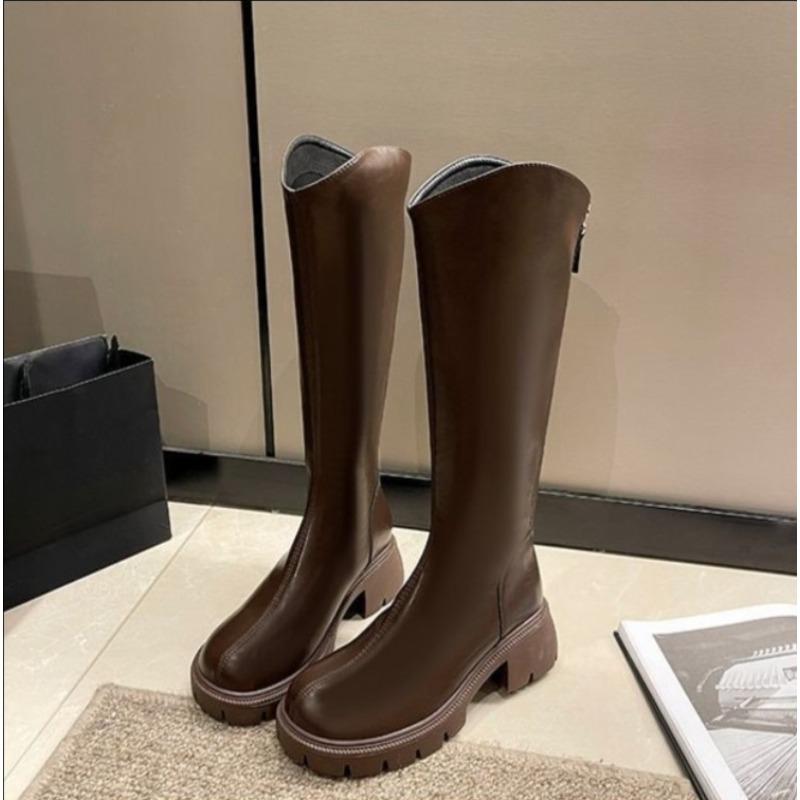 Long Boot Women's New Hit Style Thick-soled Wide-heel High-top Shoes Soft Leather Boots