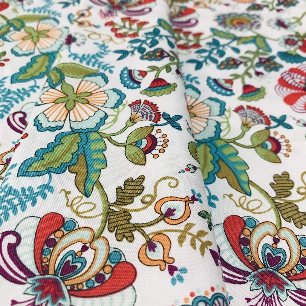 Handmade Fabric for Fabric Lunch and Combed Cotton Twill Weave Floral Pattern Tapestries, Panels, Curtains, Bags, Crafts. 100% (Green Leaves, 200cm)