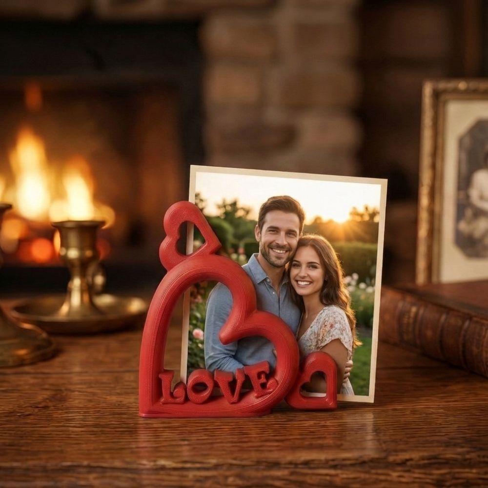 Plastic Heart Shaped Photo Stand LOVE Letter Design Desktop Photo Frame  Office Desktop