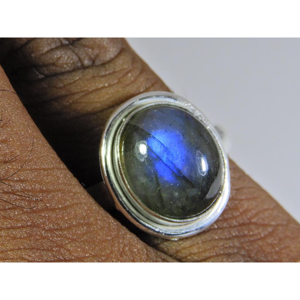 Natural Blue Labradorite Gemstone 925 Solid Sterling Silver Ring Size US-7 PG-29