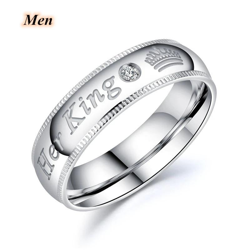 

Модные парные кольца из нержавеющей стали, кольца-заявления «Ее король», «Его королева», кольцо с цирконом и короной, романтическое юбилейное обручальное кольцо 9