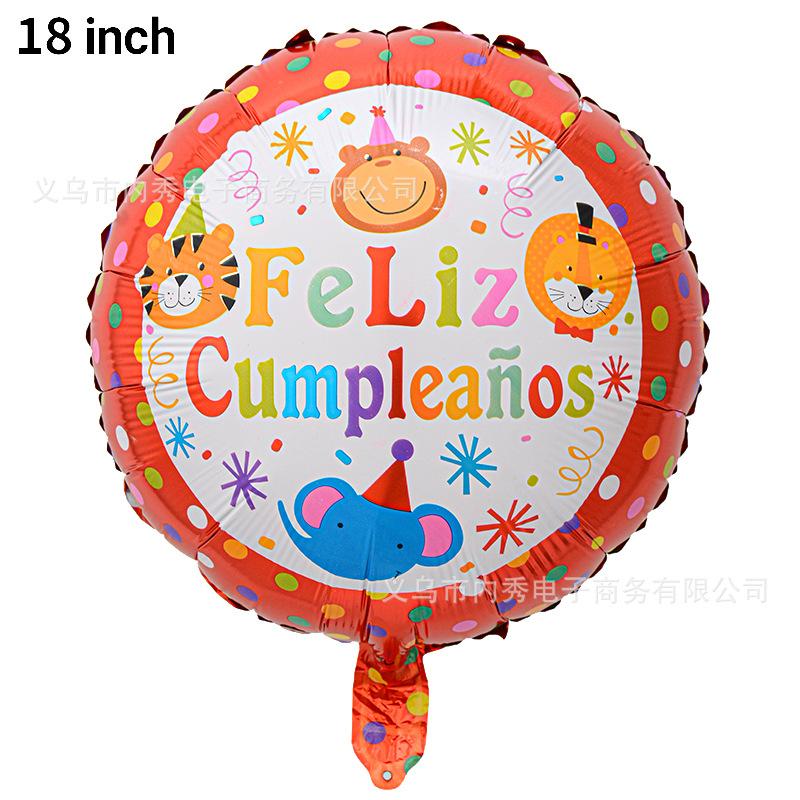 

18-дюймовый испанский круглый шар из алюминиевой пленки «С Днем рождения» Испанский шар для украшения на вечеринку по случаю дня рождения 18 inch animal Spanish birthday ball