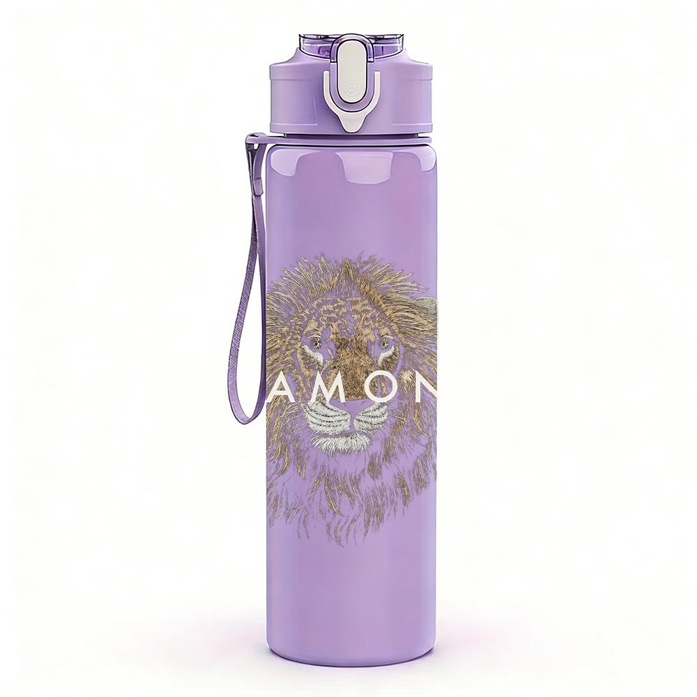1PC Lion head golden monochrome print 750ml colorful plastic sports water bottle leakproof pop up lid with straw for outdoor work home use