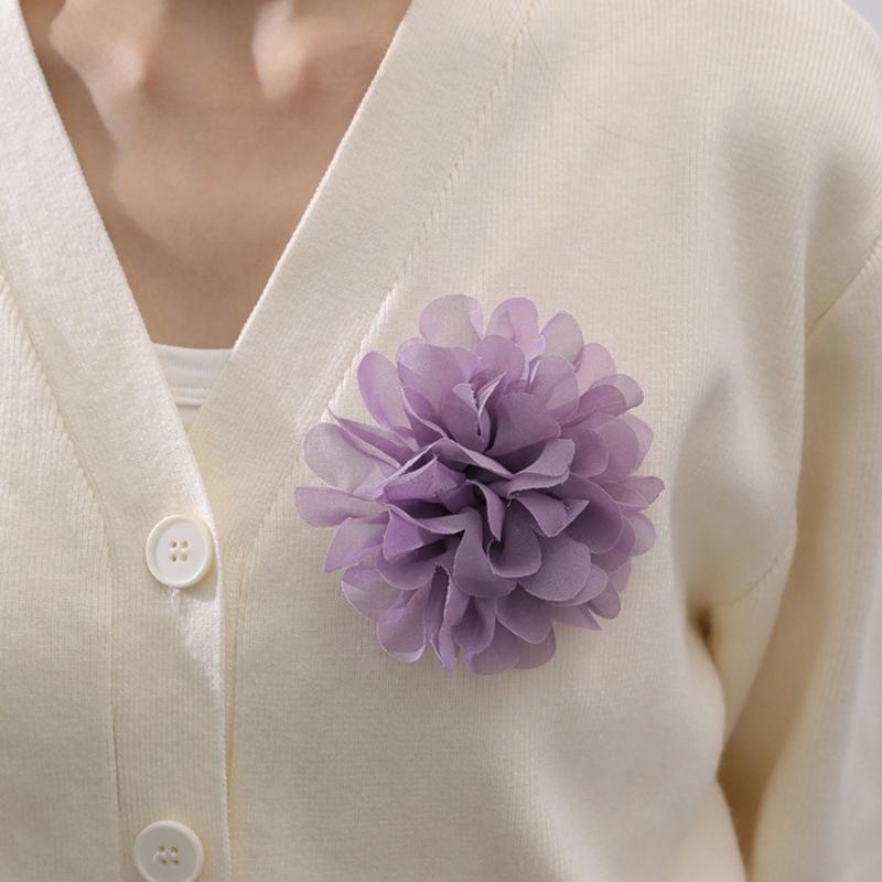 Camellia Shape Brooch Flower Theme Clothes Chiffon Breastpin for Loved Ones
