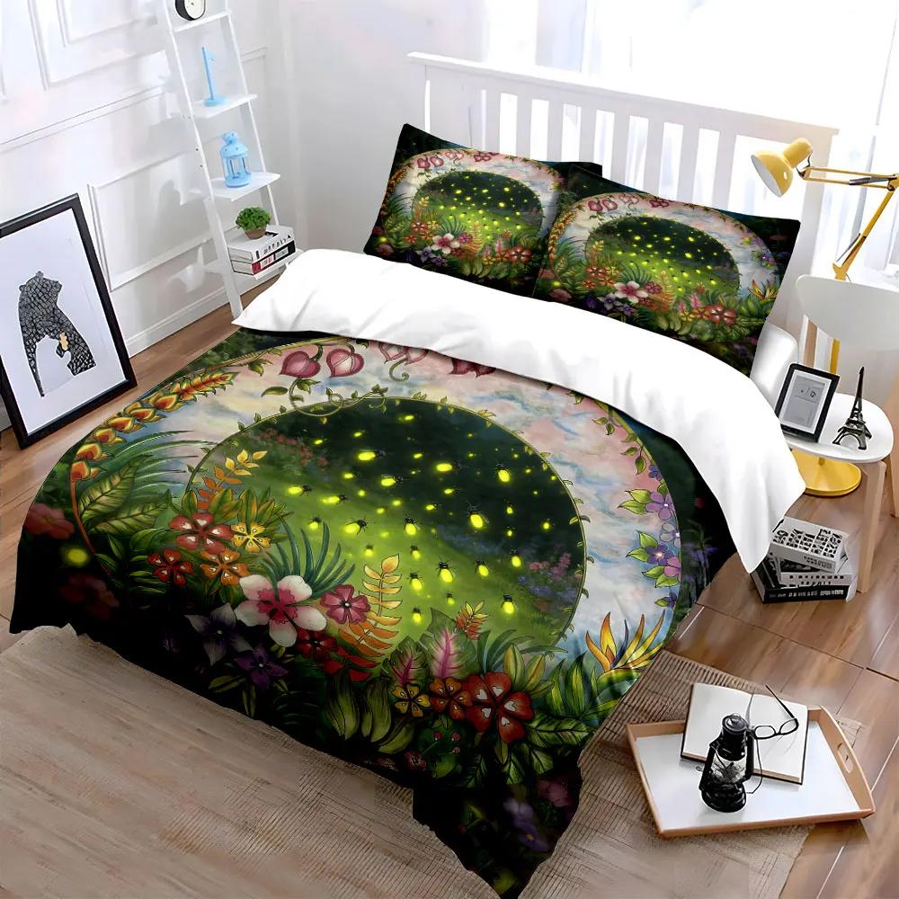 "Garden Floral Firefly Decorative Set" Soft Comfortable Duvet Cover Bedding Set Included 1*Duvet Cover & 2*Pillowcases, gift