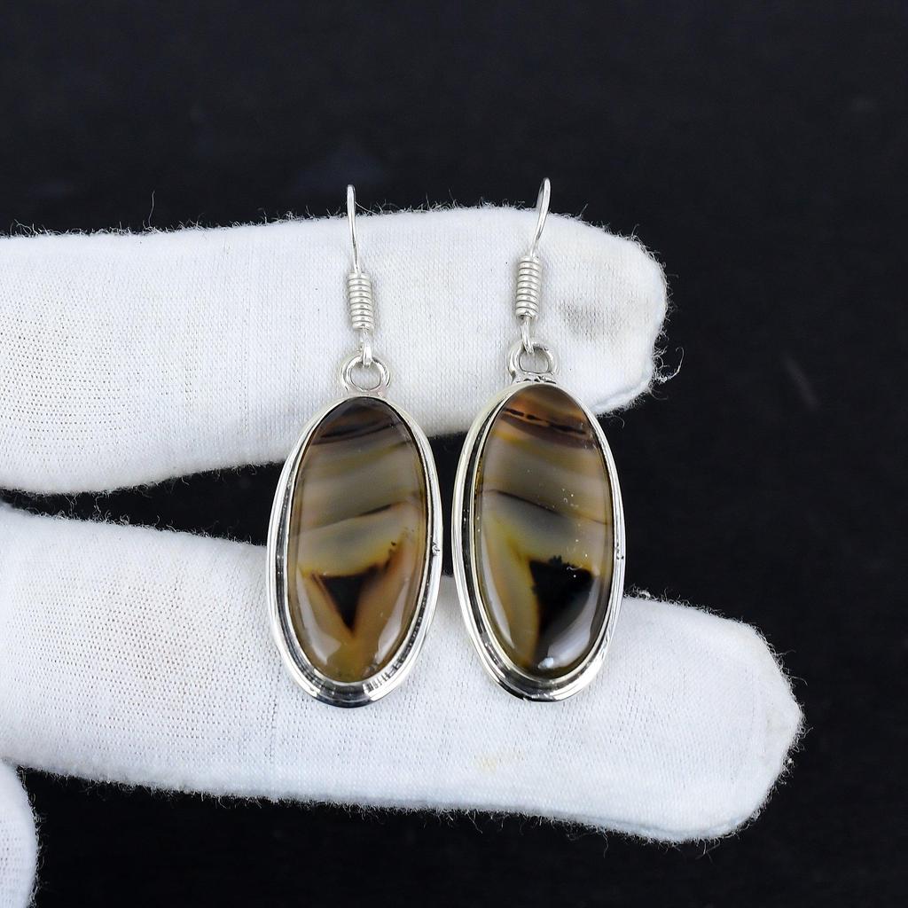 Přírodní Montana Achát Drahokam Starožitné Náušnice 925 Sterlingové Stříbro Náušnice, Boho Stříbrné Šperky Visací Náušnice, Dárky K Narozeninám Dárky Pro Ni