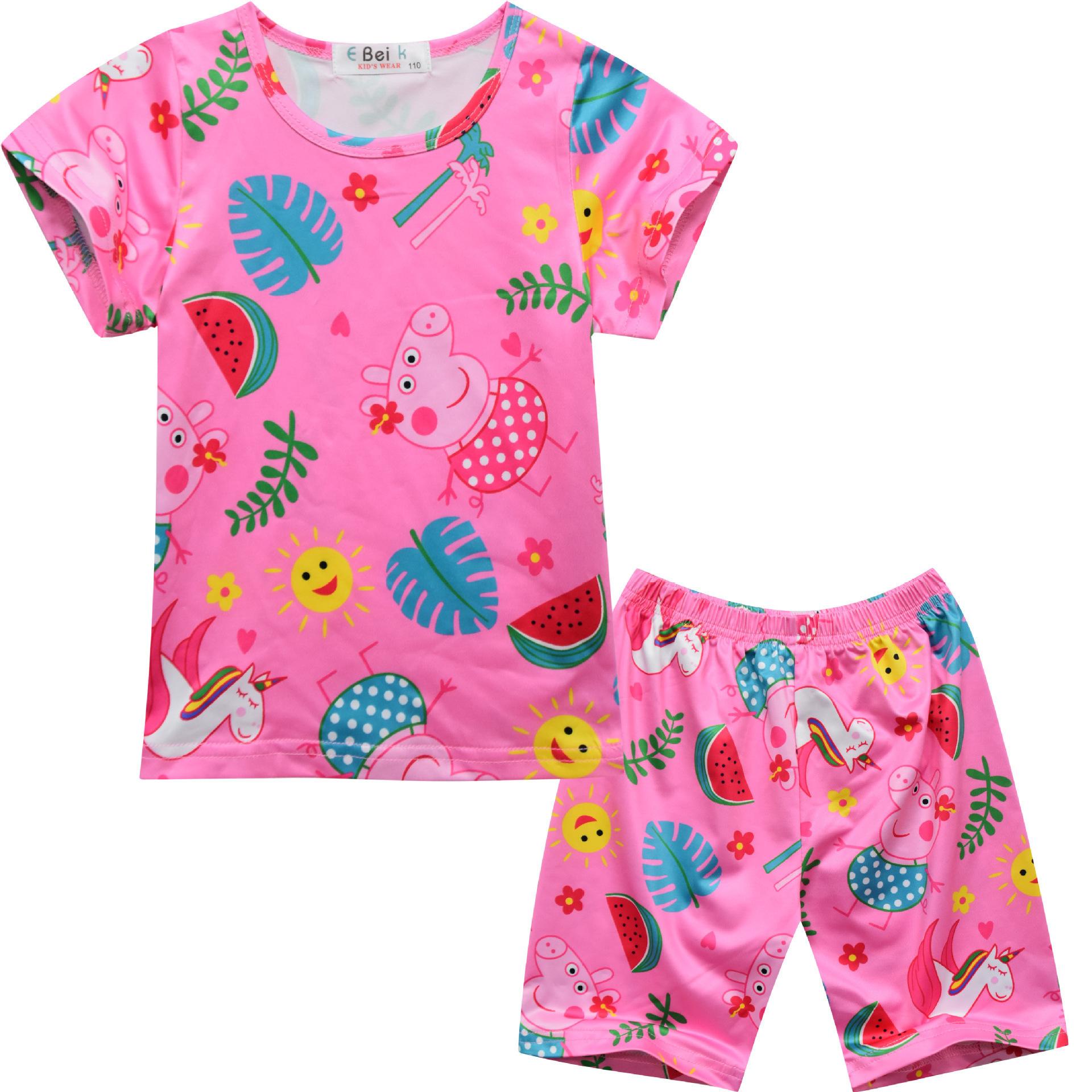 Cartoon Digital Printing Children S Clothing Loungewear, Cartoon Girl Baby Short-Sleeved T-Shirt Pants Set 0512 100 красный
